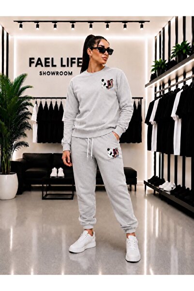 FAEL LİFE Unisex Wide Cut Zero Neck and Sweatpants Colorful Panda Printed Set