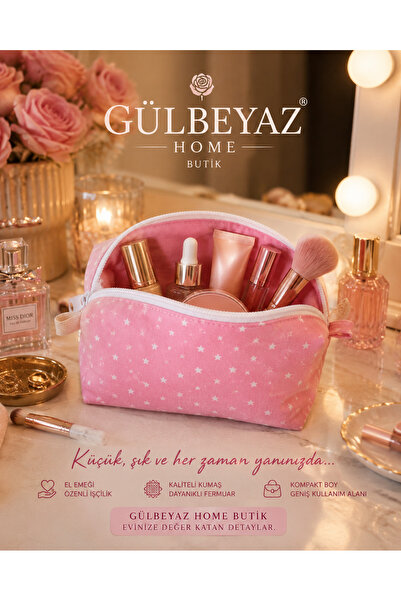 Yıldız Desenli Mini Makyaj ve Aksesuar Çantası – Pembe