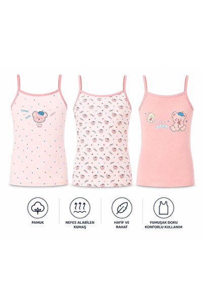 DOMİ Ki̇ds Girls' Cotton Colorful Undershirts 3-Pack