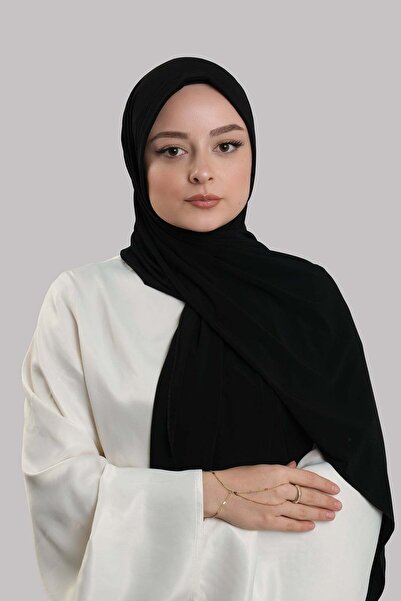 HÜRREM BONE Șal negru practic, gata de purtat, cu burete pe partea din față S...