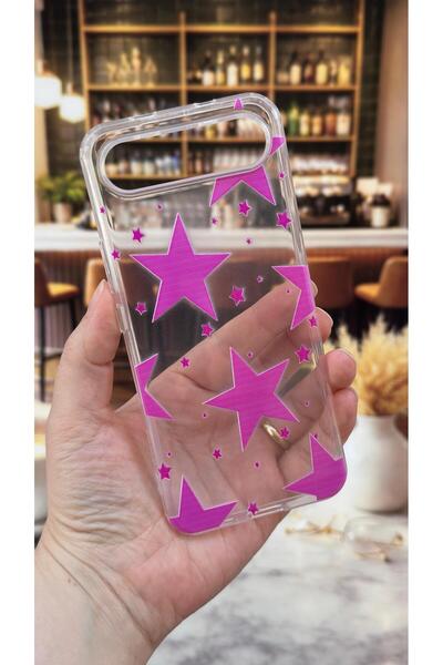 Vip Case Tecno Spark Slim Uyumlu Pembe Yıldız Desenli Şeffaf Darbe Emici Kame...