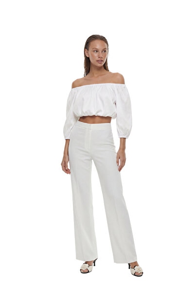 Roman Crop Balon Kol Tafta Bluz Beyaz YY013049_002
