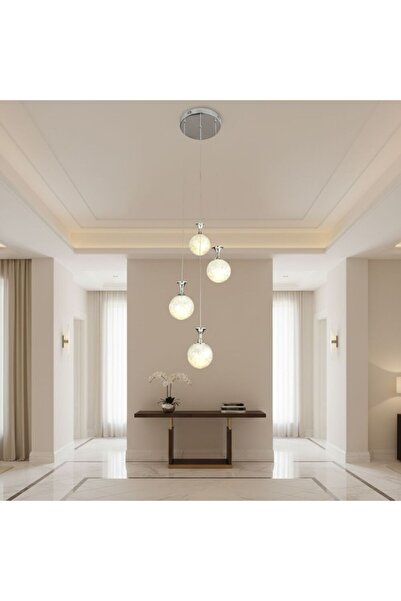 Danube Home Sienna Pendant Lamp 2m Adjustable White Silver Hanging Ceiling Light