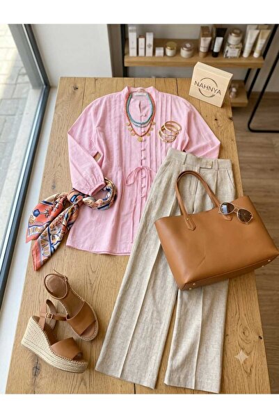 N QUEEN COLLECTION DÜĞME DETAYLI PEMBE GÖMLEK