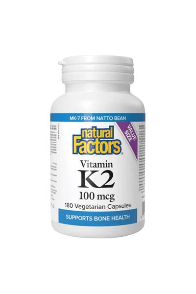 Natural Factors Vitamin K2, 100 mcg, 180 Veggie Capsules
