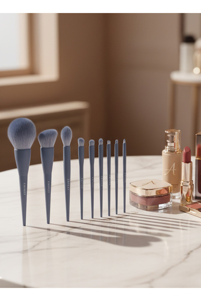 Yallabena 10-Piece Makeup Brush Set with Indigo Blue & Terracotta Handles