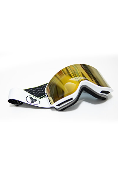 Profesyonel Kayak/Snowboard Gözlüğü Mıknatıslı Model Gold-Beyaz