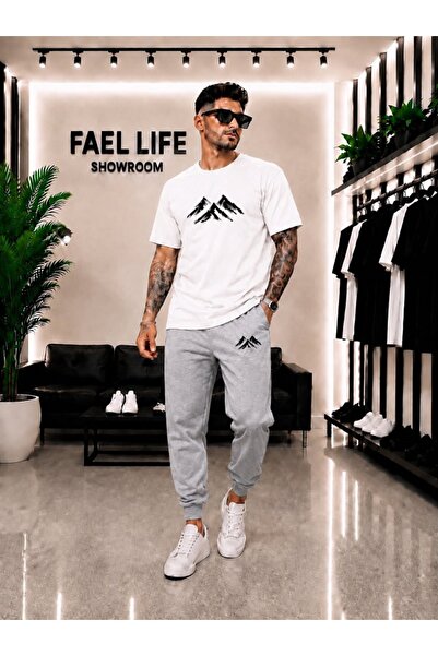 FAEL LİFE Unisex Wide-Let T-Shirt and Sweatpants Set with Mountain View Print