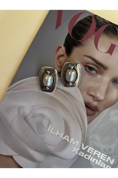 shop أقراط أنطيا الفضية من الفولاذ مع تفاصيل من اللؤلؤ 4 سم