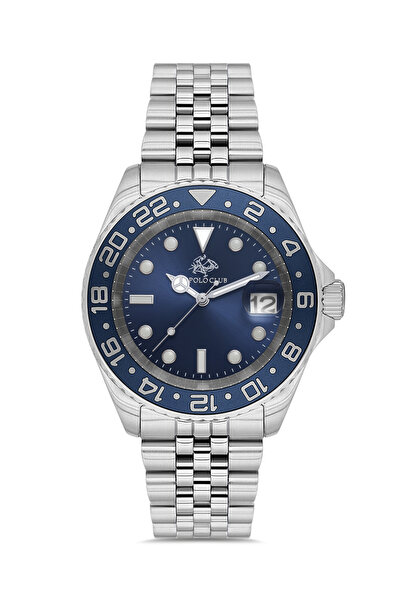 JG. Polo Club Men's Silver Metal Cord Navy Blue Dial Calendar Wrist Watch 2 Y...