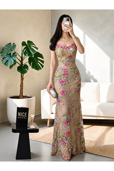 Nice Model فستان سهرة طويل بكلفة موردة وشك كامل
