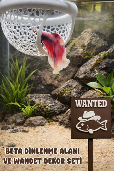 Akvaryum Beta Dinlenme Alanı ve Wanted Dekor Seti • 2'li Settir ( KarmaRenk )
