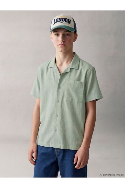 LC Waikiki Lcw Kids Green Resort Collar Dobby Boys' Shirt