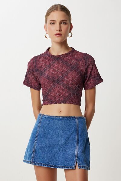 Hiccup ISTANBUL Bluză crop slim fit cu mâneci scurte și imprimeu abstract