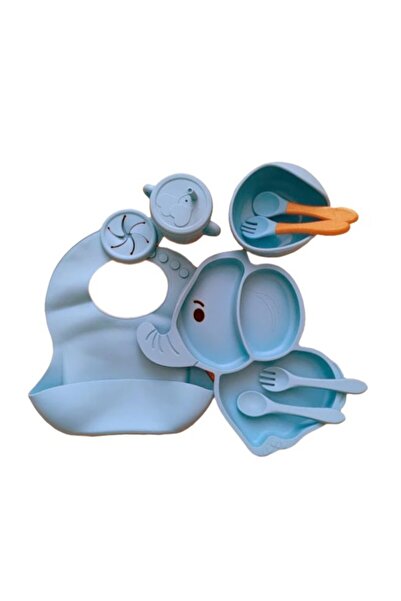 Rao Set hranire bebelusi 10 piese, silicon, ventuza, fara BPA, Albastru deschis
