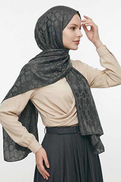 InStyle شال جاكار ناعم بيضاوي الشكل منقوش باللون الأنثراسيت