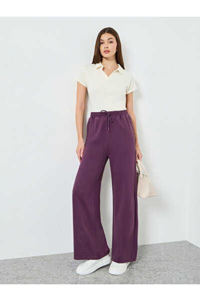 Styli Purple Cotton Washed Wide Leg Joggers