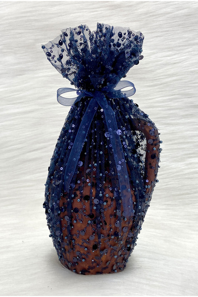ZEYMERADE Navy Blue Test, Sparkling Sequins and Beads Decorated Bridal Henna ...