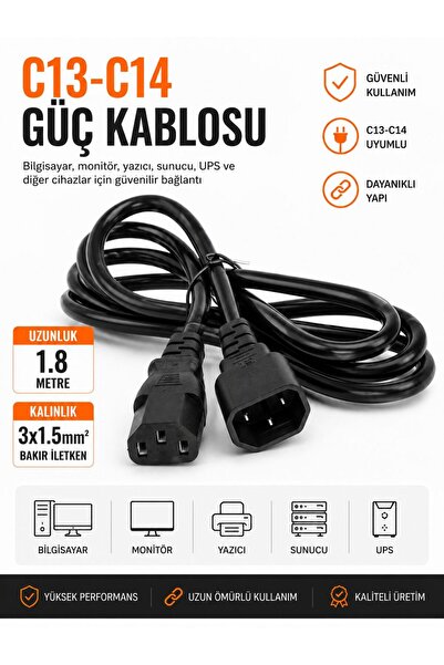 MYT C13 -C14 Güç Kablosu 1.80m 3x1.5mm