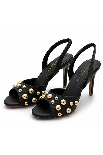 PATRON SHOES Gold Stone Detailed Thin Heeled Women's Shoes – Stylish Open-Toe...