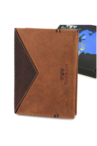 Beltimore Portofel bărbătesc din piele, vertical, clasic, maro, RFiD D38