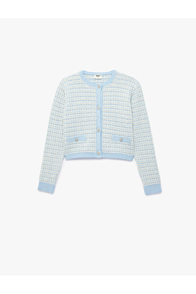 Koton Long Sleeve Crew Neck Striped Knitwear Cardigan