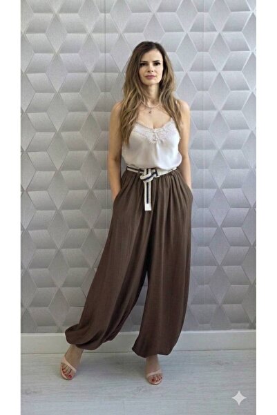 Azara Pantaloni Monique Fluizi din Vâscoză Naturală | Soft Touch - Maro