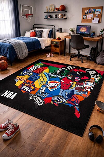 Qatalina Basketbol NBA Takımları Dijital Baskı Kaymaz Taban Yıkanabilir Moder...