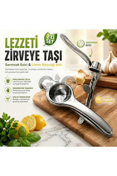 TTT Paslanmaz Çelik Sarımsak Ezici Pres ve Limon Sıkacağı 2'li Mutfak Seti