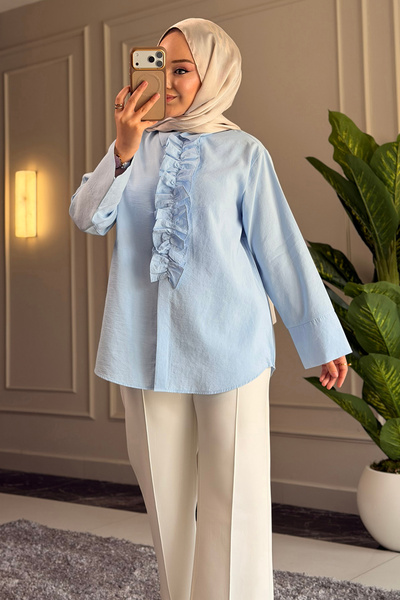 Suede Style 6535 - Cămașă de damă elegantă și confortabilă, cu detalii cu vol...