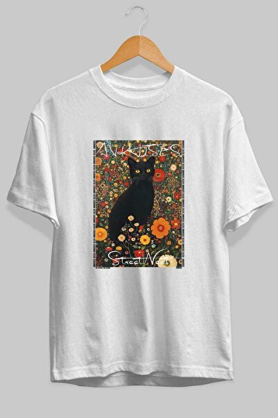 Ankhises For the Sake of Cats 80 Front Cat Printed White Oversize T-Shirt 100...
