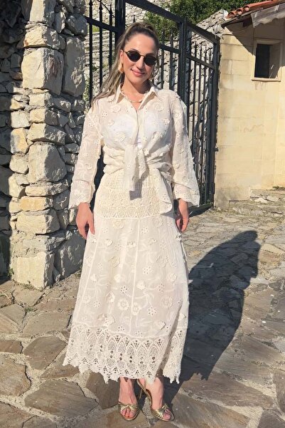 BRGCLOTHING İthal Kumaş Dantel Güpür Etek Gömlek Premium Takım