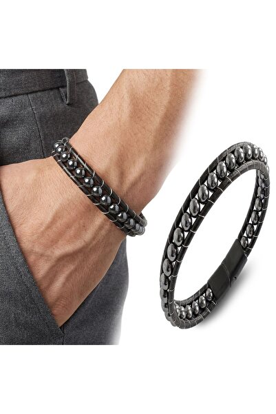 Kuşkaya Ticaret 6mm Hematite Stone Leather Cord and Steel Bracelet |   14 Feb...
