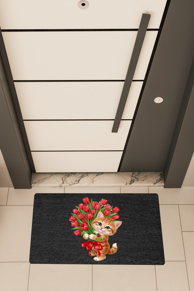 Dormot High-Quality Digital Printing, Cat-Themed Door Mat with Standard Bouquet