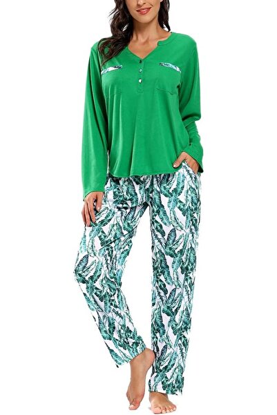 OEM SHEKINI Set de pijama pentru femei cu top cu mâneci lungi și pantaloni lu...