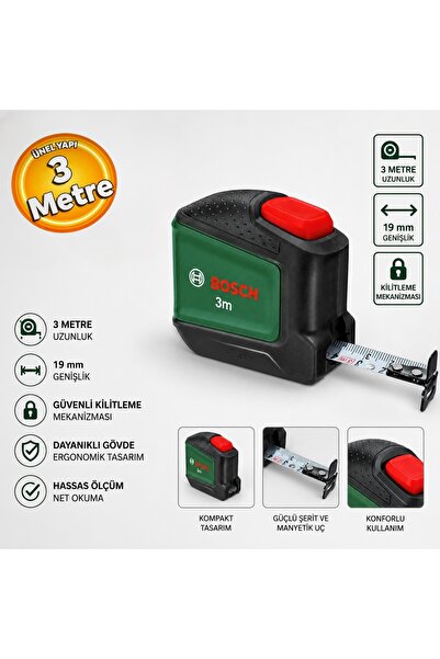 Bosch 1600A032VX Kauçuklu Şerit Metre Profesyonel 3 Metre
