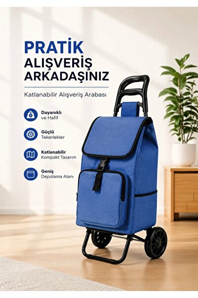 Ses Yapmaz Tekerlekli Su Geçirmez Çantalı Alüminyum Gövdeli Katlanabilir Pazar Arabası