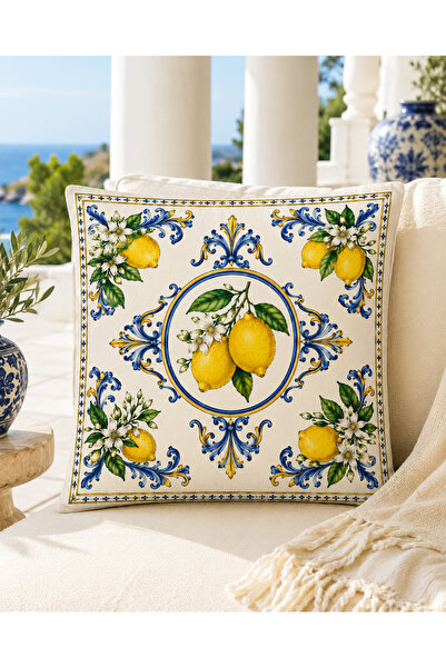 decoarstr Capri Limon Desenli Dekoratif Kırlent Kılıfı 43x43 cm | Sicilya Tem...