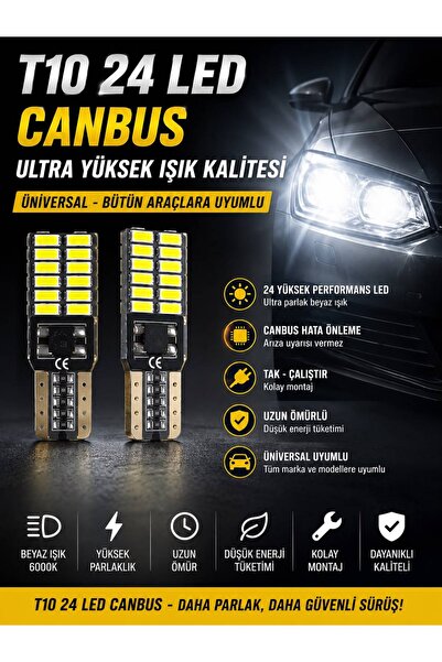 KUZEY AKSESUAR T10 24 LED BEYAZ CANBUS LI ULTRA YÜKSEK IŞIK KALİTESİ ÜNİVERSAL