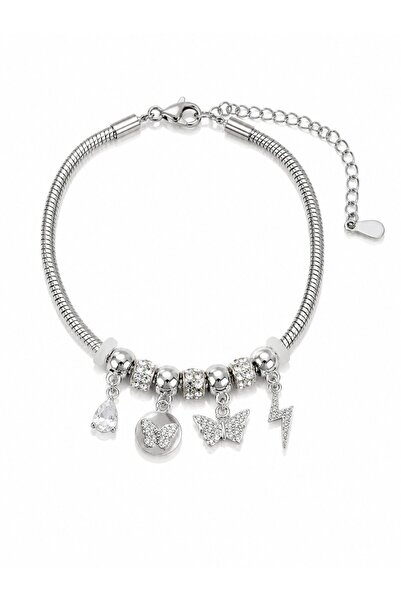 serelya Brass Silver Color Butterfly Charm Women's Bracelet