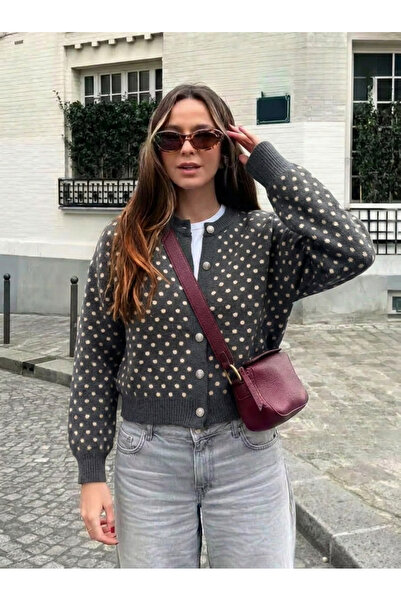 miratriko Women's Polka Dot Buttoned Knitwear Cardigan