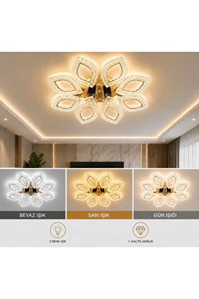 MAVERALİGHTİNG PAPATYA 8Lİ AVİZE 3 RENK LED ISIKLI SALON AVİZE MODERN OTURMA ...