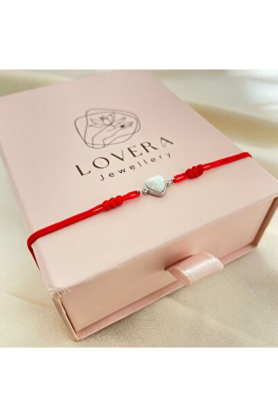 Lovera Jewellery 925 Ayar Gümüş Sertifikalı Beyaz Opal Kalp Taşlı Şans ve Sev...