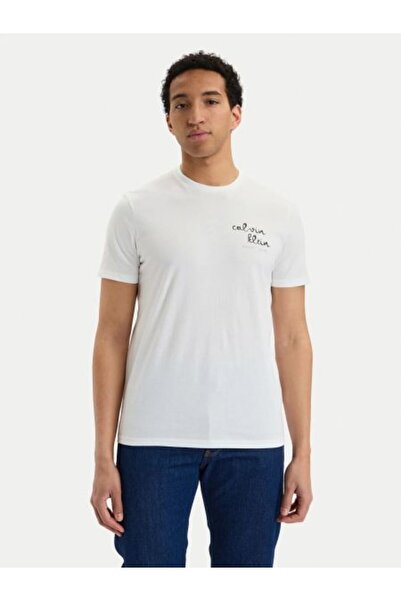 Calvin Klein BEYAZ LOGOLU BASKILI ERKEK T-SHIRT