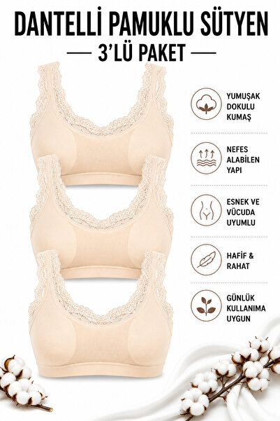 Mudcosıo Women's Lace Cotton Padded Bra 3-Pack Soft Textured Stretchable