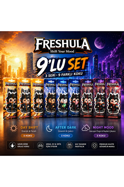 freshula Premium Araç Kokusu Seti 9'lu – Day Shift, After Dark & Night Mood S...