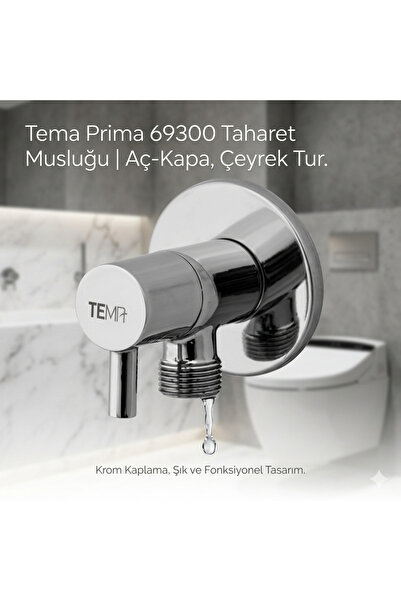 Tema Prima Taharet Musluğu 69300 Aç Kapa Çeyrek Tur Banyo Tuvalet Krom Ara Mu...