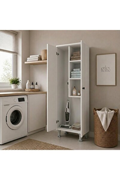 Arles Home 2 Kapaklı 3 Raflı Süpürge Dolabı Çok Amaçlı