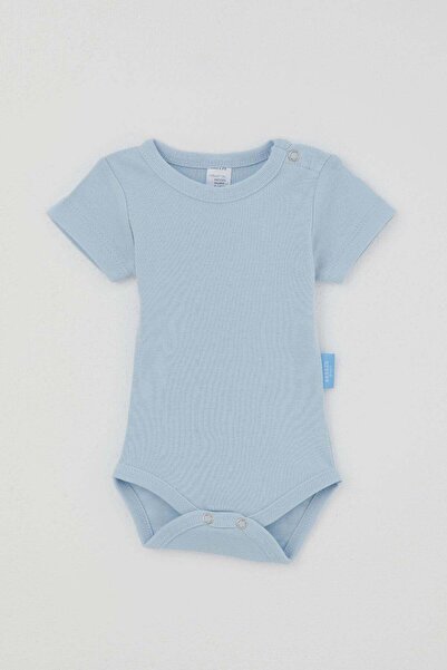 Breeze Baby Boy Snap Fastener Short Sleeve Bodysuit Basic 0-9 Months, Light Blue