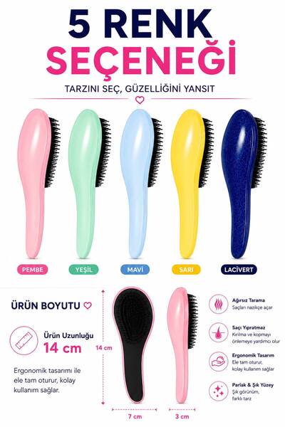 Kifi Saç Açma Tarağı Dolaşık Saçlar İçin Detangler Fırça Yeşil